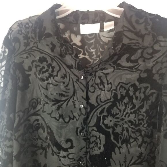 Worthington Semi Sheer Velvety Black Blouse. Sz 12 - Picture 9 of 13